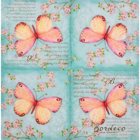 Serwetka decoupage firmy PAPER+ motyl różowy 33x33cm